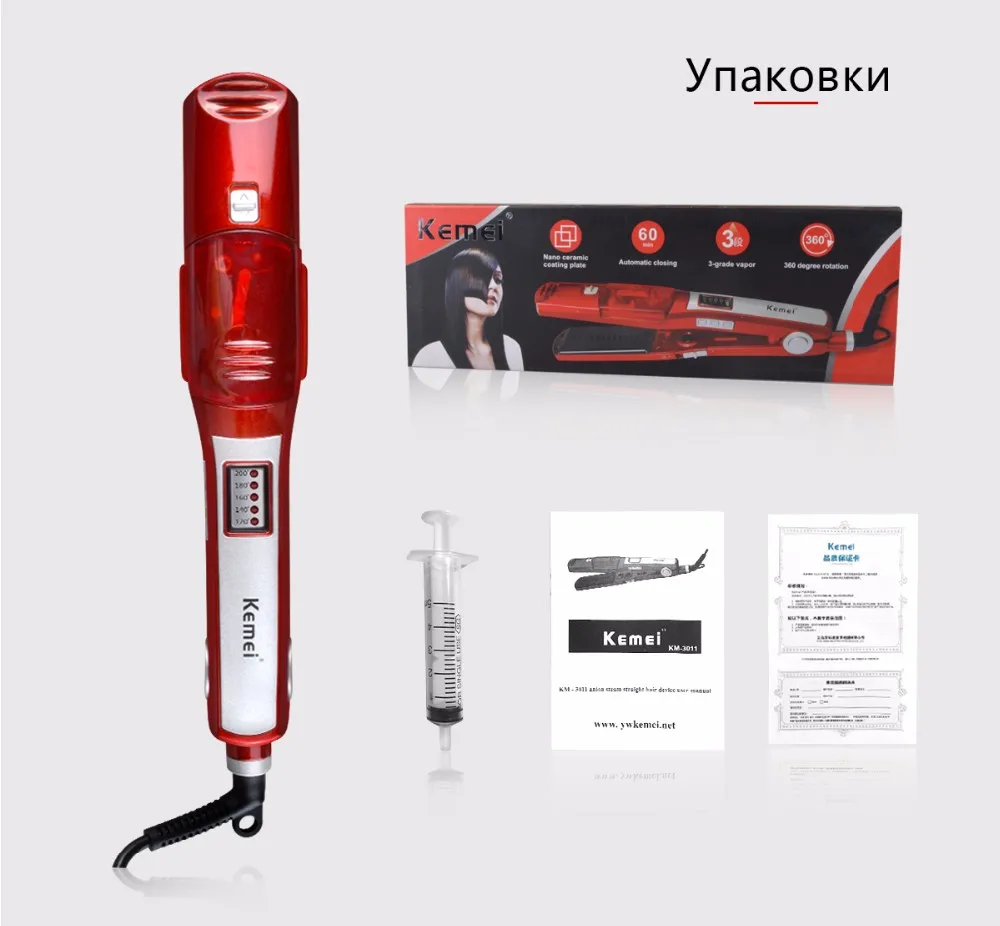 Kemei-3011, Электрический паровой выпрямитель для волос, Паровая расческа, выпрямляющие утюги для волос, прямые волосы с температурным дисплеем, инструменты для укладки
