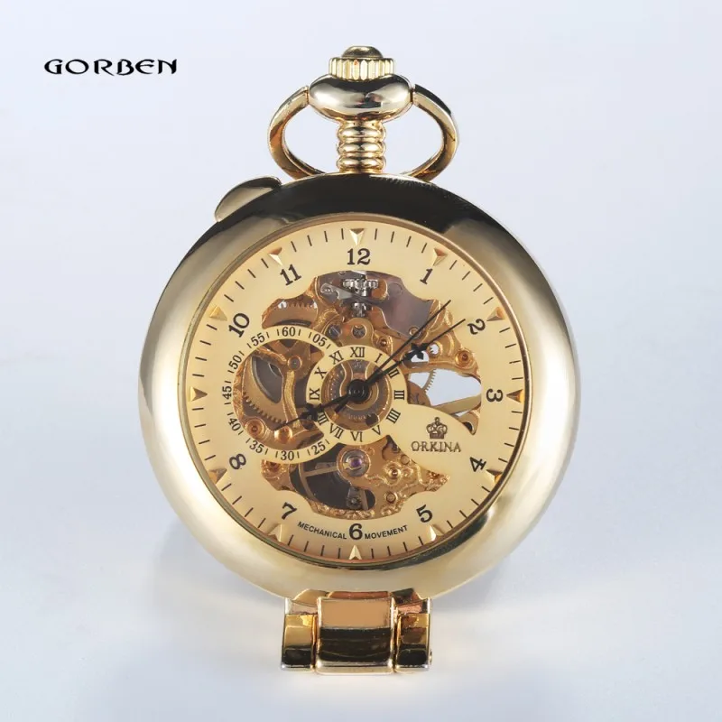 Mechanical Steampunk Pocket Watch  Mens Roman Arabic Numberal Pocket Fob Watches Luxury Brand Golden Chain Relogio De Bolso 2020