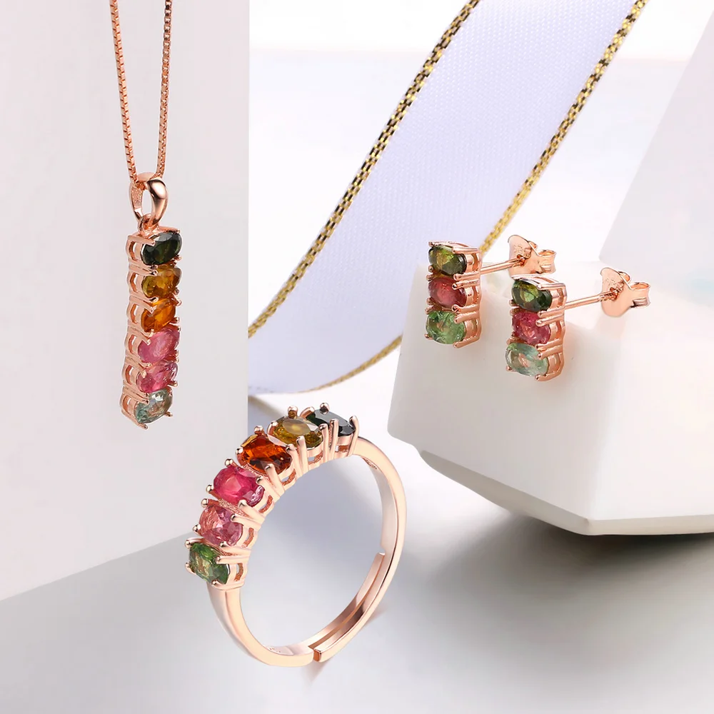 Женский ювелирный комплект из 3 предметов с разноцветным турмалином|jewelry sets|fine