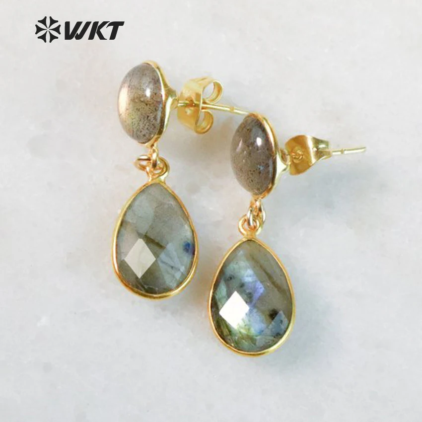 

WT-E457 Fashion Faceted Natural water drop labradorite Earrings Jewelry for Women labradorite teardrop colors beautiful gift
