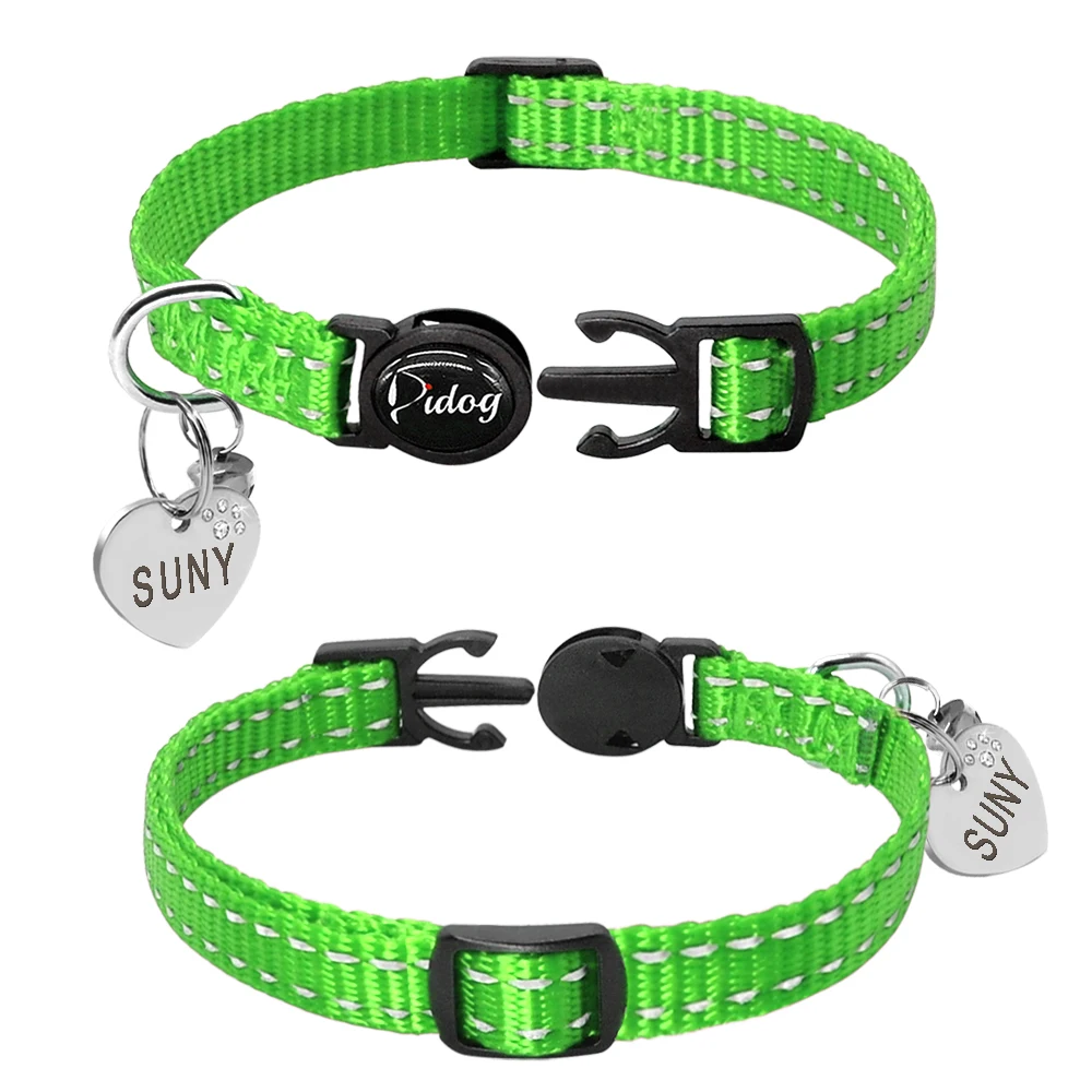 Quick Release Kitten Cat Collar Reflective Personalized Puppy Dog ID Collars Engraved With Bell Free Tag Nameplate For Small Pet