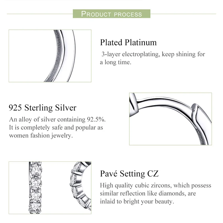 BAMOER, свадебные серьги-кольца для женщин, Стерлинговое серебро 925, высокое качество, кубический цирконий, крошечные серьги-обручи, массивные ювелирные изделия SCE524