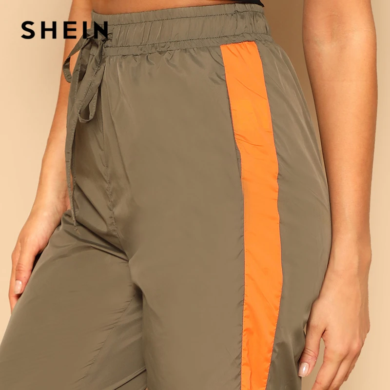 SHEIN Двухцветные Брюки С Кулиской Женские Повседневные Осенние Брюки С Завязками На Талии