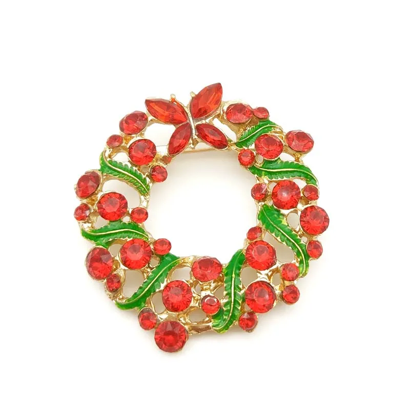 

Christmas Enamel Leaf Rhinestone Garland Brooch Pin Unisex Holiday Fashion Brooches Jewelry Gift Accessory