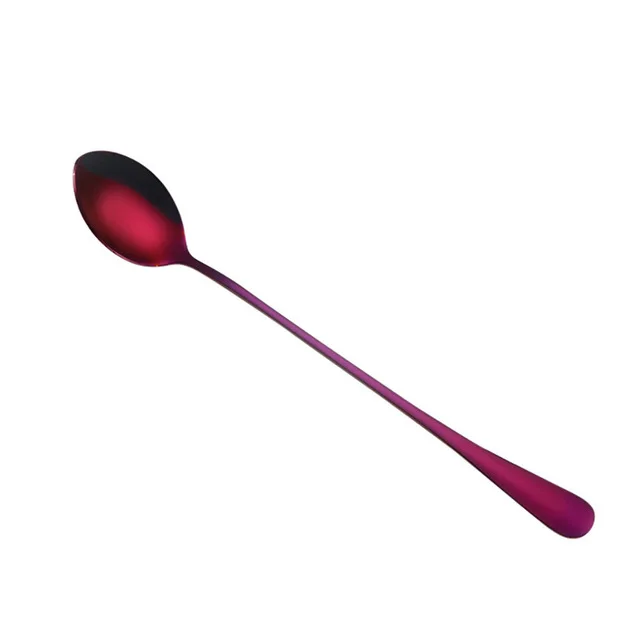 Purple Прочная 7 цветов ложка из нержавеющей стали с длинной ручкой ложка для льда ложка для чая и кофе домашние кухонные столовые ложки - Цвет: Purple