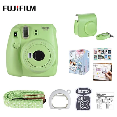 Green 5 цветов Fujifilm Instax Mini 9 фотокамера моментальной печати+ 30 листов Fujifilm Instax Mini пленка+ PU чехол сумка с ремешком - Цвет: Green