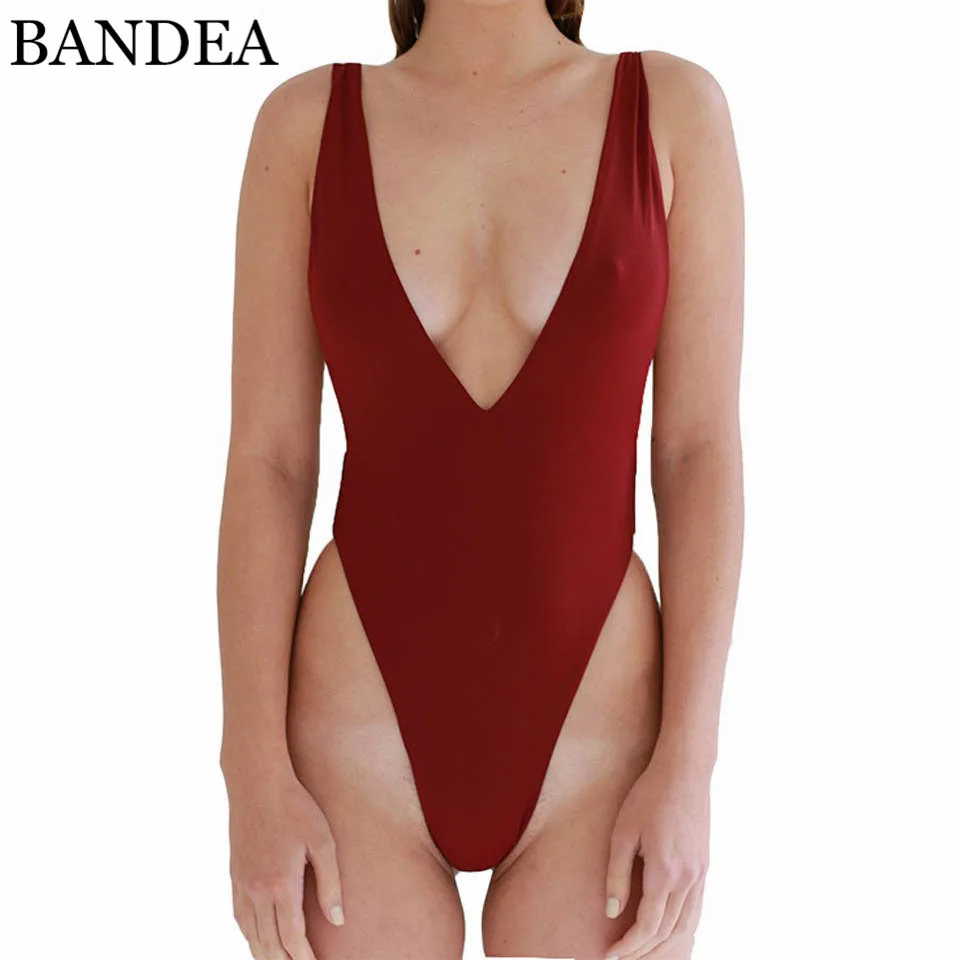 BANDEA 2019 новый сексуальный цельный купальник Женский однотонный бордовый монокини