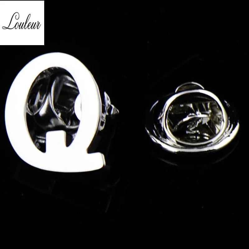 Louleur 1,5*1,5 мм, новинка, A-Z, 26 металлических букв, серебряный цвет, сплав, простая булавка, брошь, Пряжка для костюма, для мужчин, вечерние, для свадьбы, воротник рубашки - Окраска металла: Q
