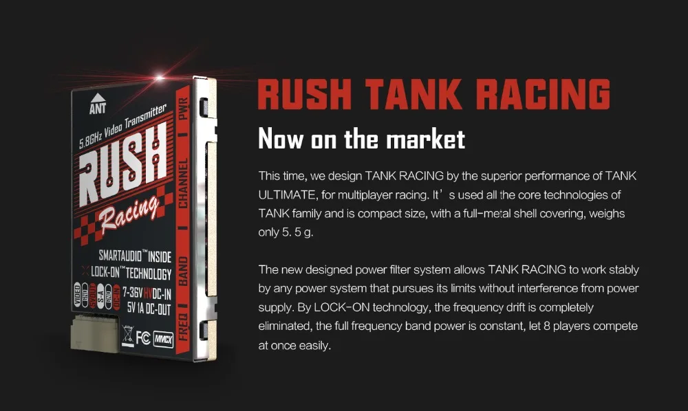 Передатчик для гоночного дрона FPV RUSH VTX TANK Race Edition 5 8 ГГц 48 каналов 25/50/100/200