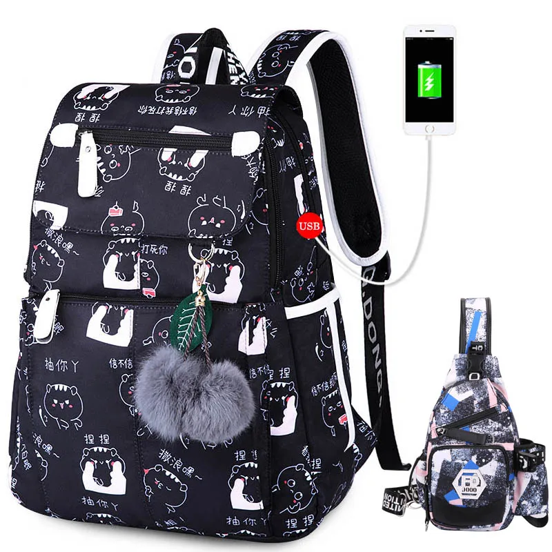 style 15 Рюкзак для средней школы с USB зарядным портом, школьные сумки для девочек, дорожная сумка, рюкзак, большой школьный рюкзак для девочек - Цвет: style 15