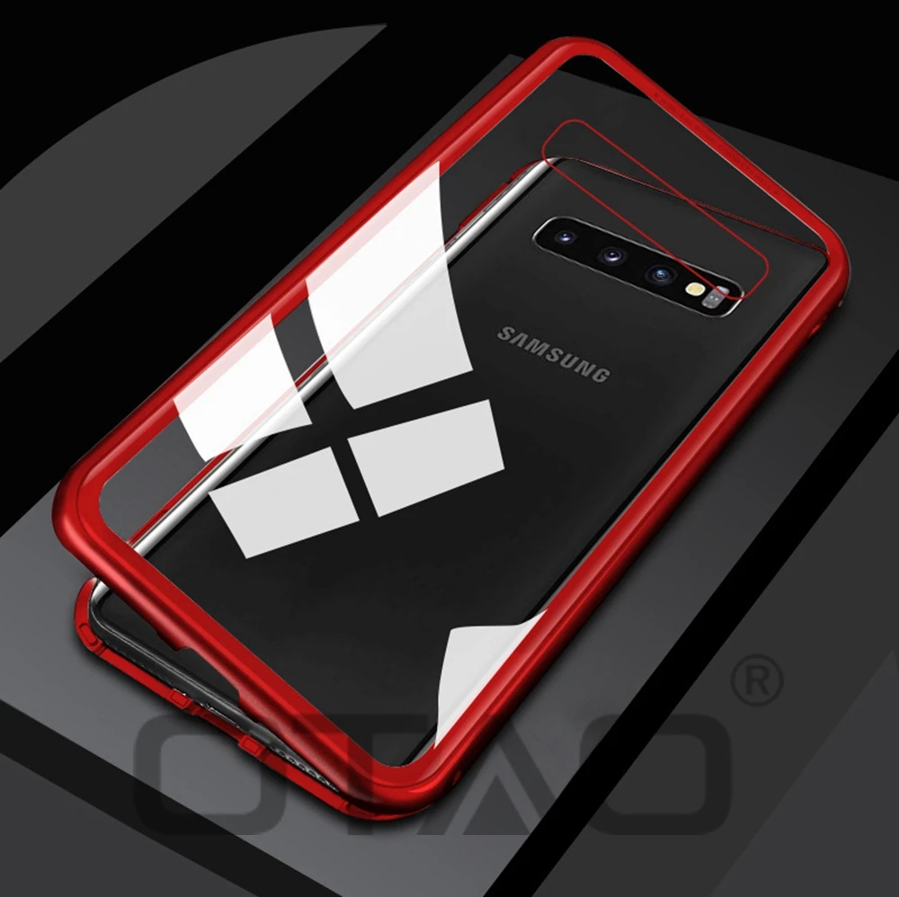 Магнитный металлический чехол OTAO 360 для samsung Galaxy S9, S8, S10 Plus, S7 Edge, A5, закаленное стекло, задняя крышка на магните, Note 9, 8, чехол s Coque