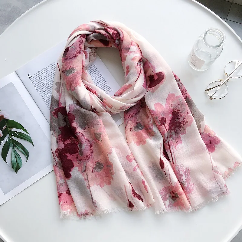 Женский модный шарф из вискозы с цветочным принтом рисунком маслом женские