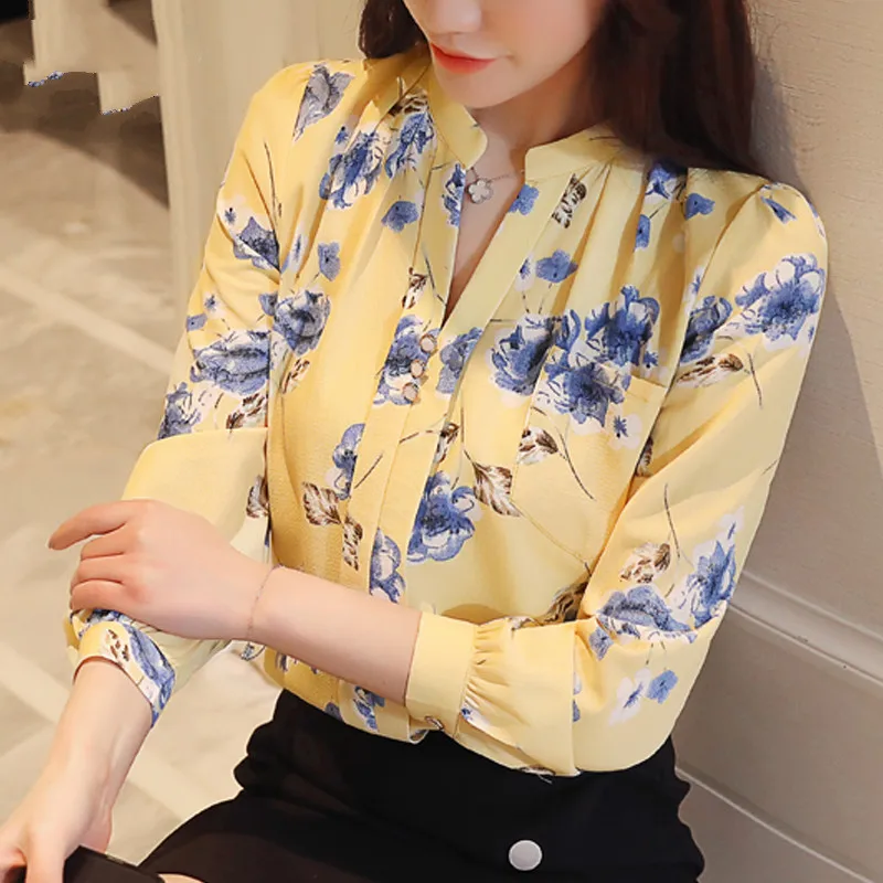Модные женские блузки 2018 шифоновая женская блузка с длинным рукавом принтом