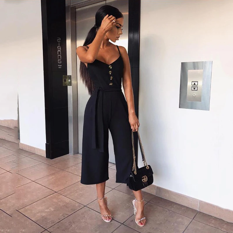 Женский комбинезон на бретелях-спагетти элегантный повседневный с V-образным