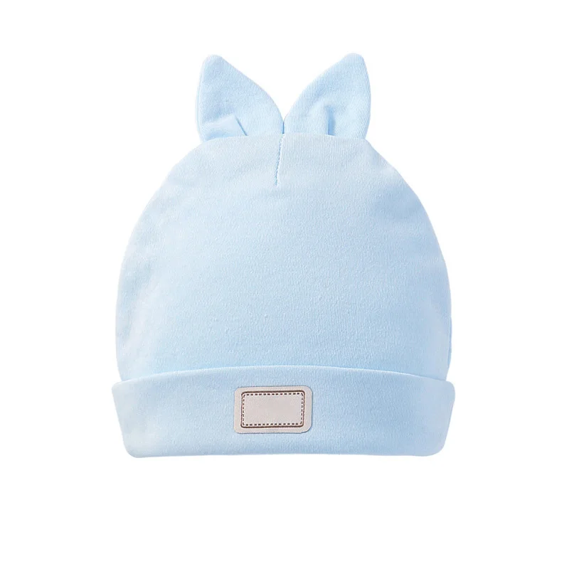 blue hat Хлопковые детские шапочки для детей, милые заячьи ушки, шапка и шарф для маленьких мальчиков и девочек, детская шапочка шапка для малышей, слюнявчик для детей 0-3 месяцев - Цвет: blue hat