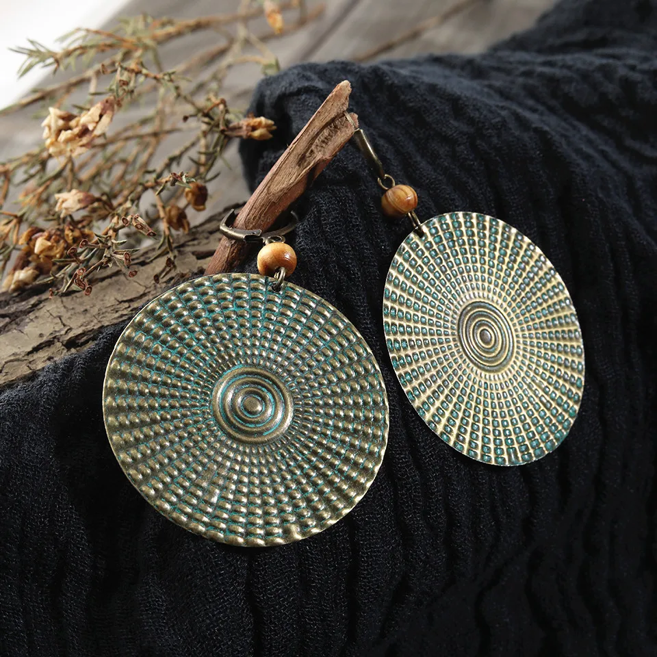 Винтажные богемные бронзовые большие круглые Висячие серьги для женщин женский