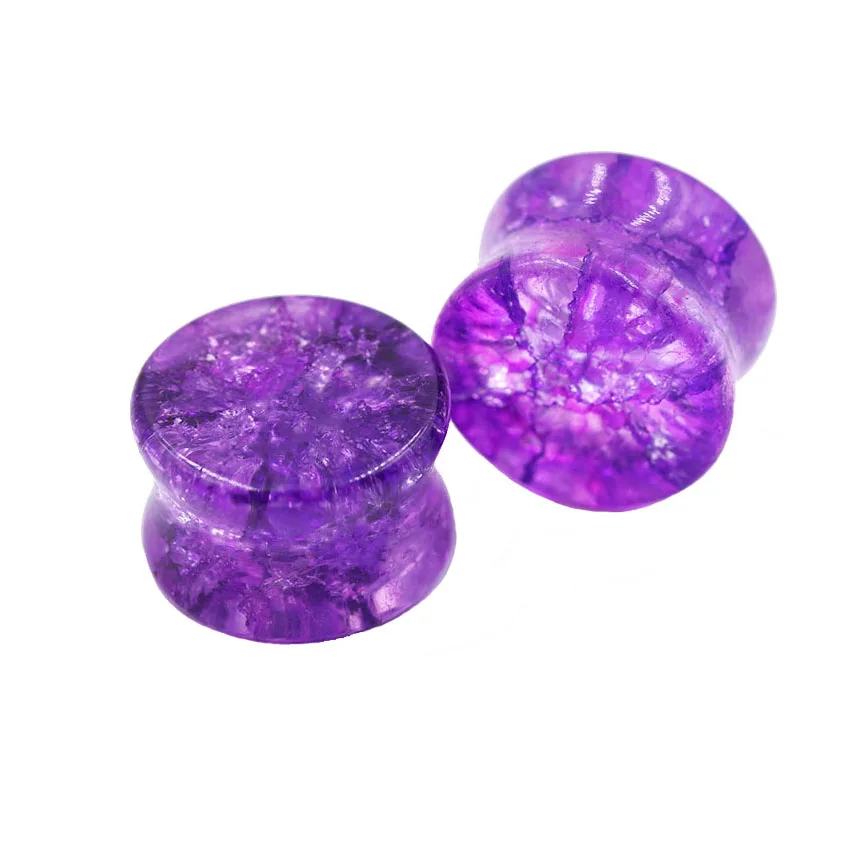 Фиолетовый прозрачный Стекло органического камня седло Flared Плоть Туннели Ухо