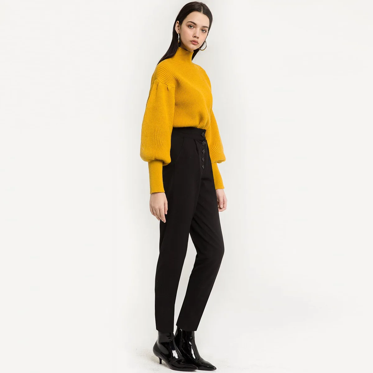 OKOUFEN 2018 Autumn Winter Fashion Concise Sweet Wind Restore Ancient Ways Hubble-bubble Sleeve High Lead Knitting Sweater | Женская