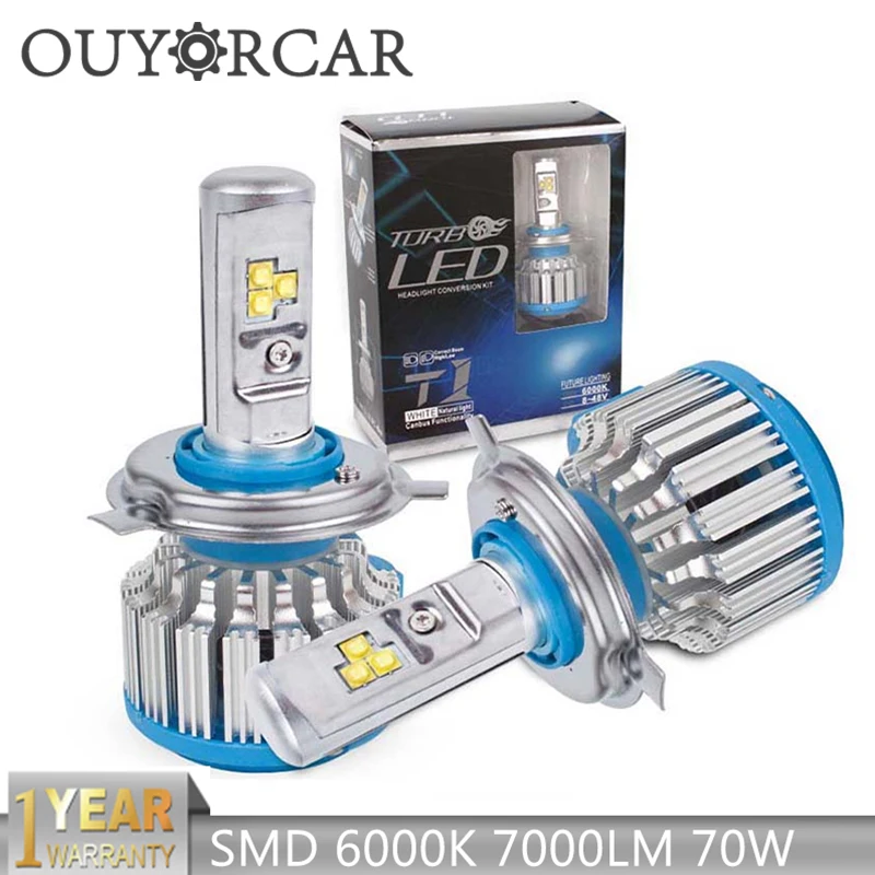 Turbo H7 H4 светодиодные фары шарик привет Lo ширина 70 W H1 H11 9005 HB3 9006 Авто лампы T1 туман