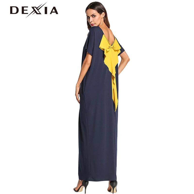 Dexia Summer Bow Robe Dress Patchwork Casual Female Short Sleeve One Shoulder Sexy Dresses Women Vadim 7078 | Женская одежда