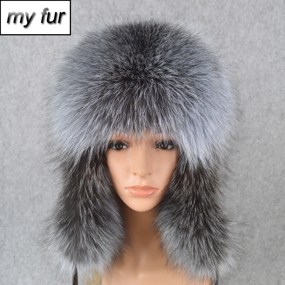 2020 New Winter Real Fox Fur Bomber Hats Women Raccoon Cap Russian Ushanka Thick Warm Sheepskin Leather Hat | Аксессуары для