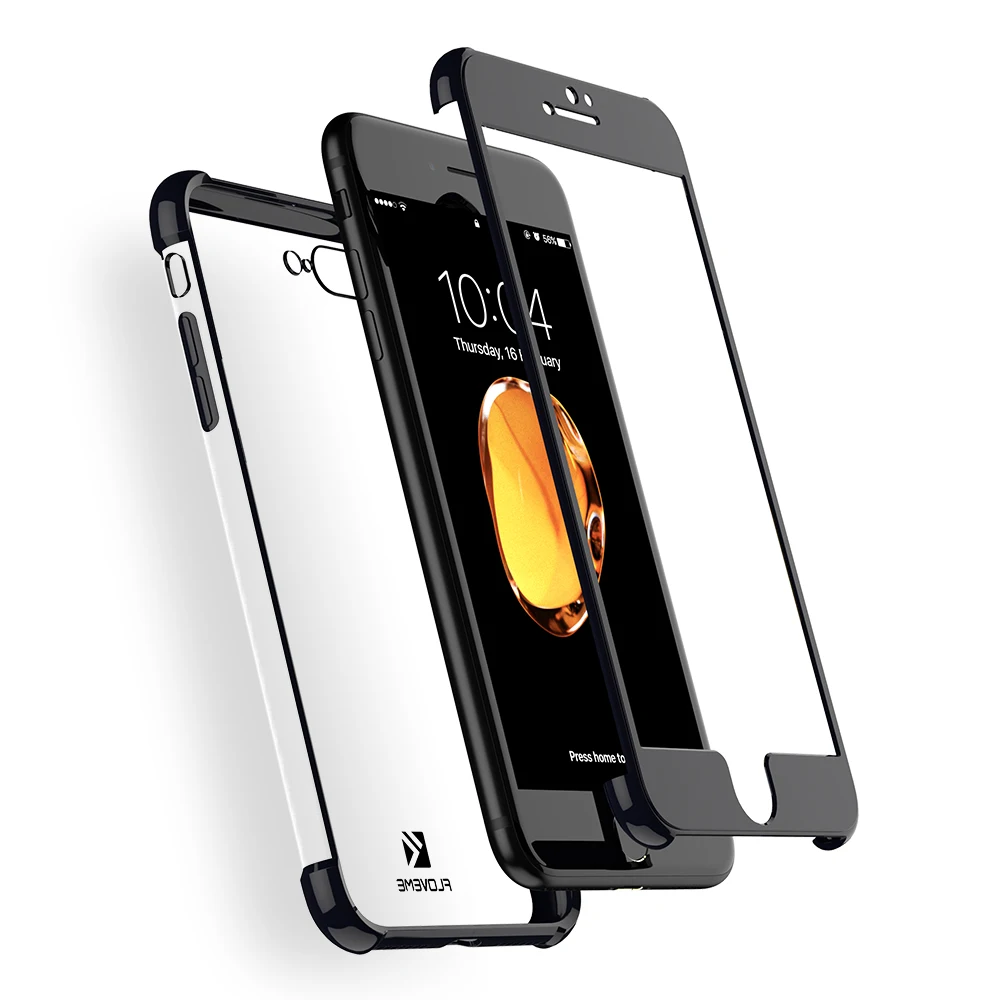 FLOVEME 360 Degree Case For iPhone 6 6s 7 8 Plus Phone Cases Shockproof Gold Plated Anti-knock Cover for X |