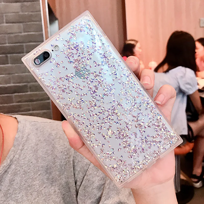 Роскошный эпоксидный квадратный чехол для iphone 7 силиконовый блестящий из
