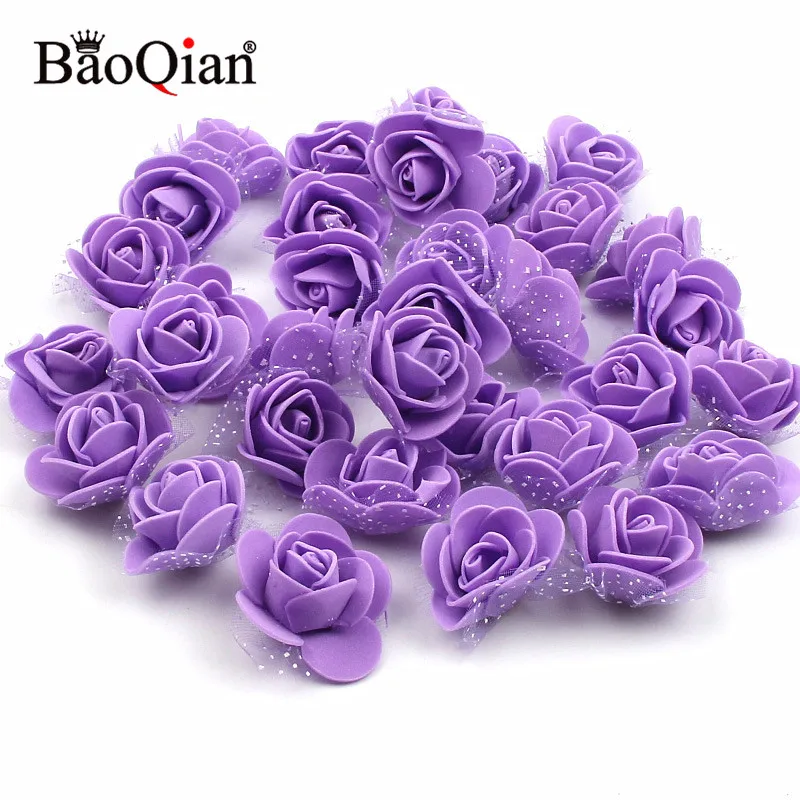 Purple 3,5 см 50 шт Мини ПЭ пена Роза бутоны искусственных цветов для домашний сад DIY помпон венки Свадебный декор поддельные цветы - Цвет: Purple