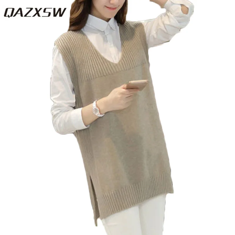 QAZXSW 2018 New Spring Plus Size Women Waistcoat For Vest Knitted Harajuku Ladies Woolen Coat Colete Feminino HB666 | Женская одежда
