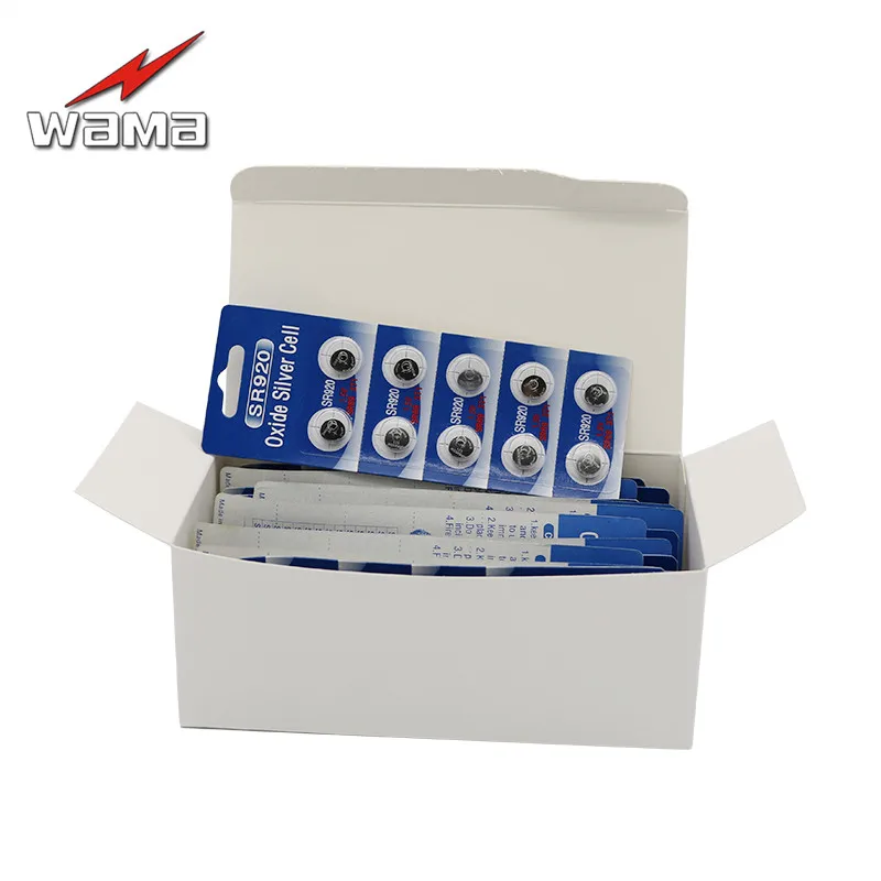 100 шт. 10 карт Wama SR920SW Серебряный оксид батарея 1 55 в SR920 371 370 SR69 кнопочные батареи