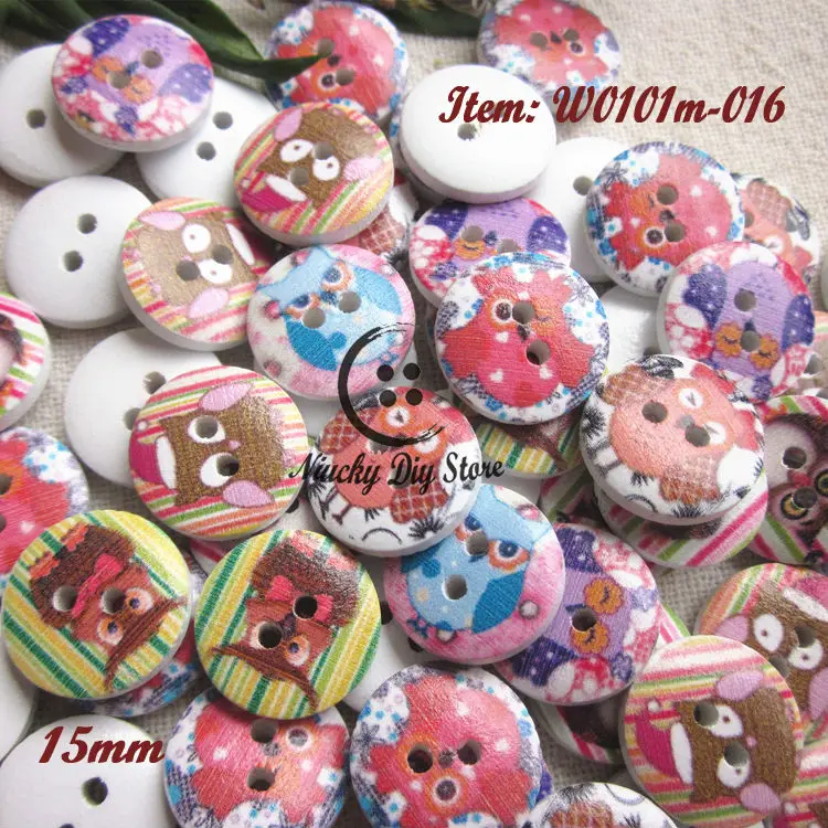 

250pcs Multicolor 15mm Owl series wooden decorative button for crafts and scrapbooking bulk sewing supplies
