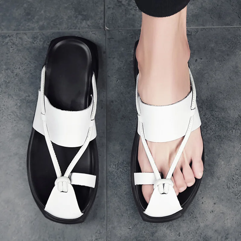 Шлепанцы мужские из спилка кожаные сандалии пляжная обувь без застежки