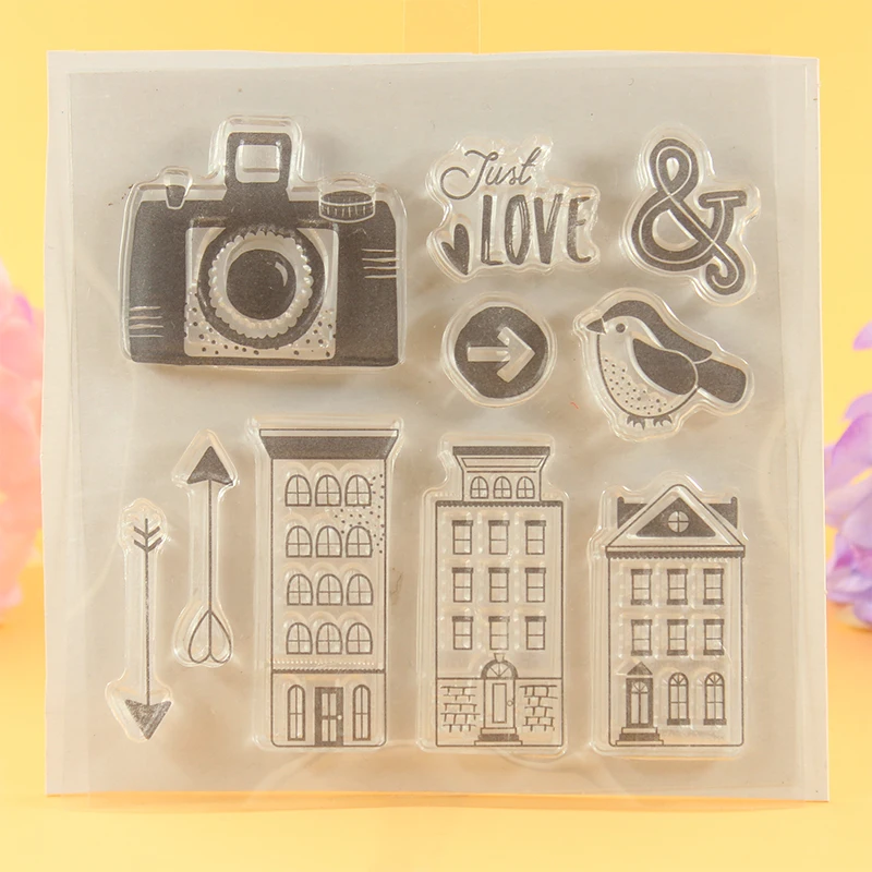 

YLCS076 building camera silicone clear stamps for Scrapbooking DIY album cards decoration embossing folder rubber stamp 10*10cm