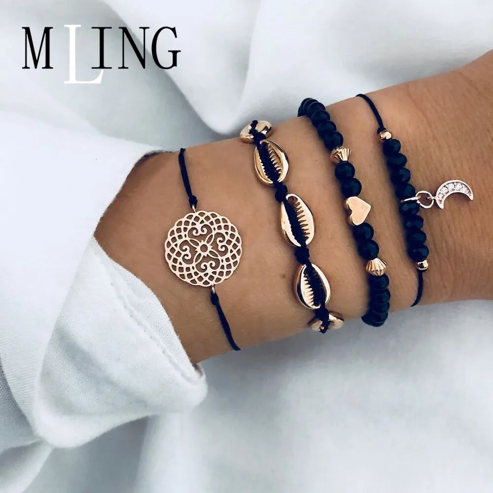 Женский винтажный браслет MLING 4 шт./компл. кулон в виде полого цветка сердца
