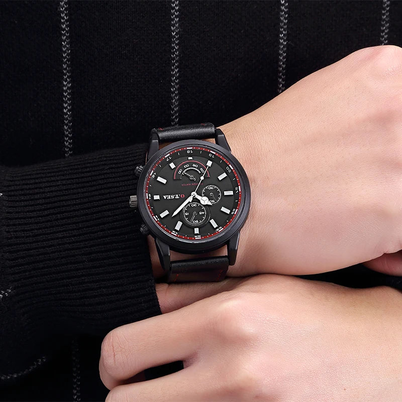 

Fashion O.T.SEA Brand Blue Ray Glass Leather Watches Men Casual Military Sport Quartz Wristwatch Relogio Masculino 1291
