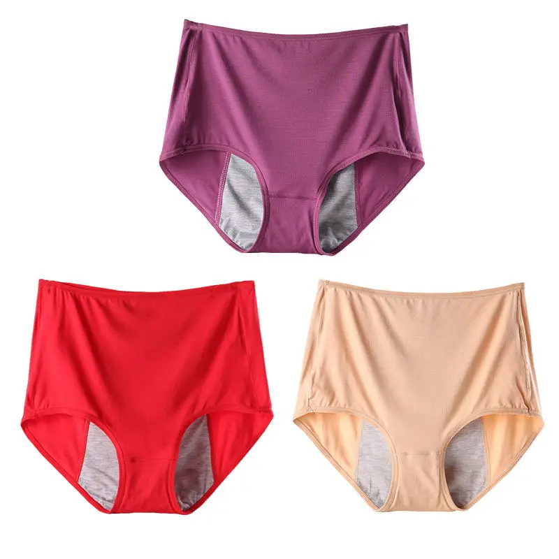 Purple Red Beige DKERT 3pcs/lot Women Menstrual Period Panties Ladies Underwear Seamless Plus Size Physiological Leakproof Female Briefs - Цвет: Purple Red Beige