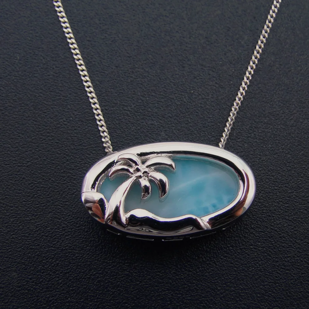 Mini Palm Tree Ocean Swiming Pool Charm Pendant for Fashionable Ladies Made of Natural AAA Larimar and Pure 925 Sterling Silver | Украшения