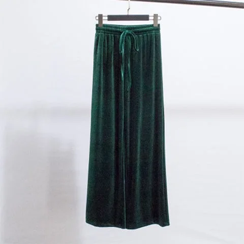 blackish green Плиссированные широкие женские штаны с высокой талией,, одноцветные свободные штаны на шнуровке с эластичной резинкой на талии, женские повседневные спортивные штаны, S-2XL - Цвет: blackish green