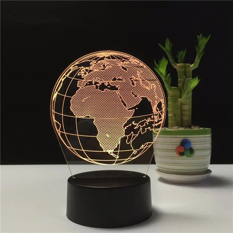 Творческий земной шар 3D Holograma Акриловые 7 цветов прикроватная Спальня лампа Luz De