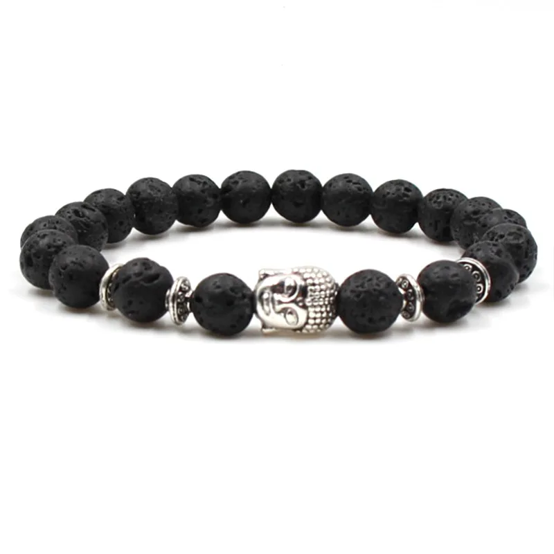 Wholesale Fashion Owl Palm Lion Buddha head Bracelet Man Black Lava Stone Beaded Bracelets For Men Women Dropshipping | Украшения и