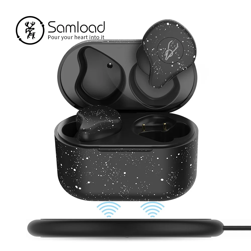 Samнагрузки поддерживает Беспроводное зарядное устройство Pad Bluetooth 5,0 наушники HIFI Звук Беспроводные наушники с зарядным чехол для iPhone 6 7 8 - Цвет: WE with charging pad