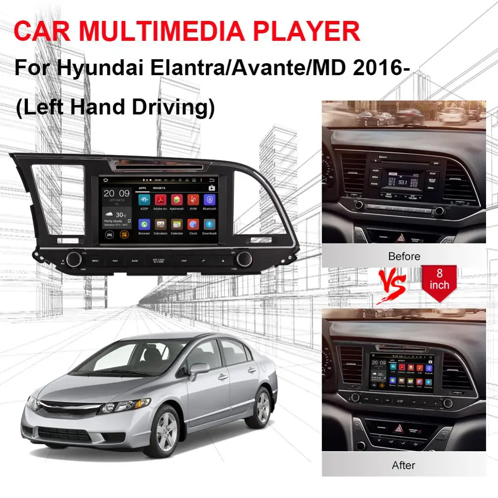 Android 8 0 Восьмиядерный 4 Гб ОЗУ автомобильное радио стерео для Hyundai Elantra/ Avante/MD