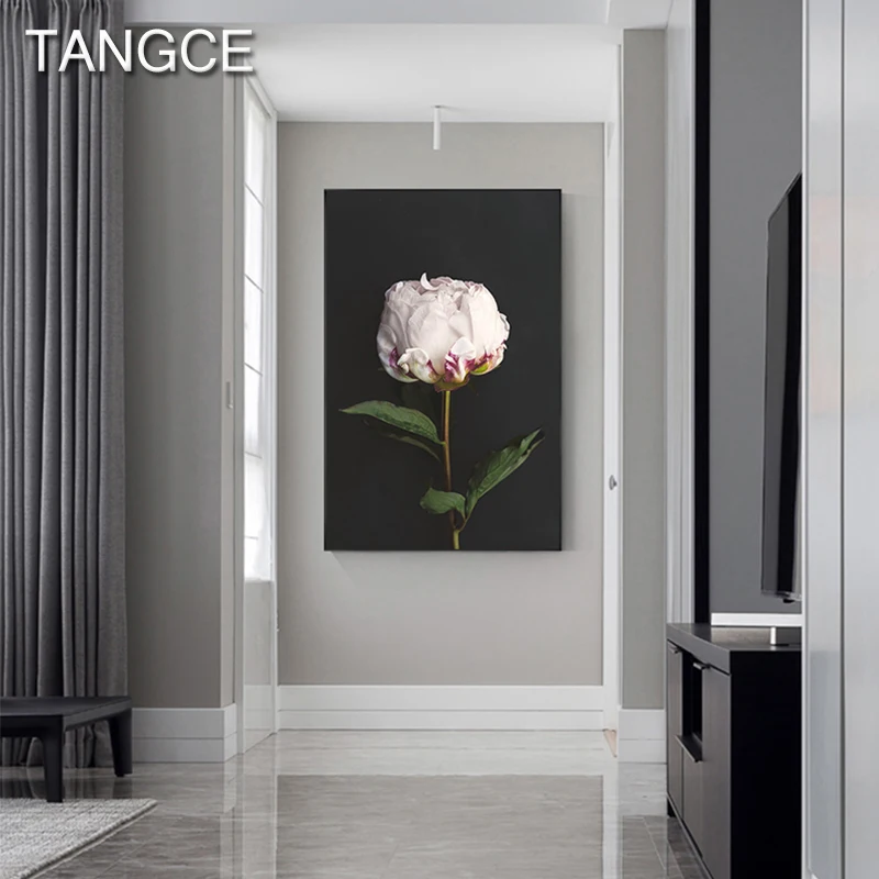 Скандинавский элегантный холст с розовой розой в темноте картина цветами стол