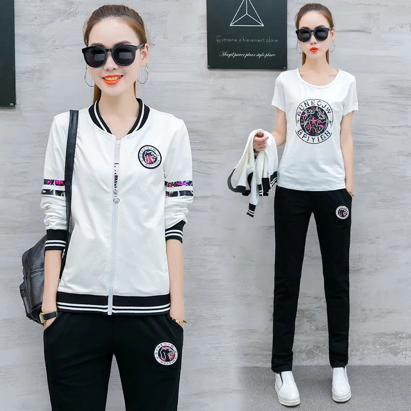 Женский спортивный костюм футболка + пальто брюки осенний комплект из 3 предметов