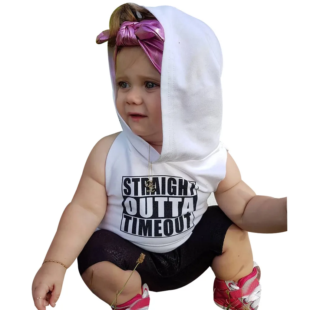 toddler baby boy girl Sleeveless letter print hoodies Tops summer kids Sweatshirt kid clothes white black 2021 baby shirt