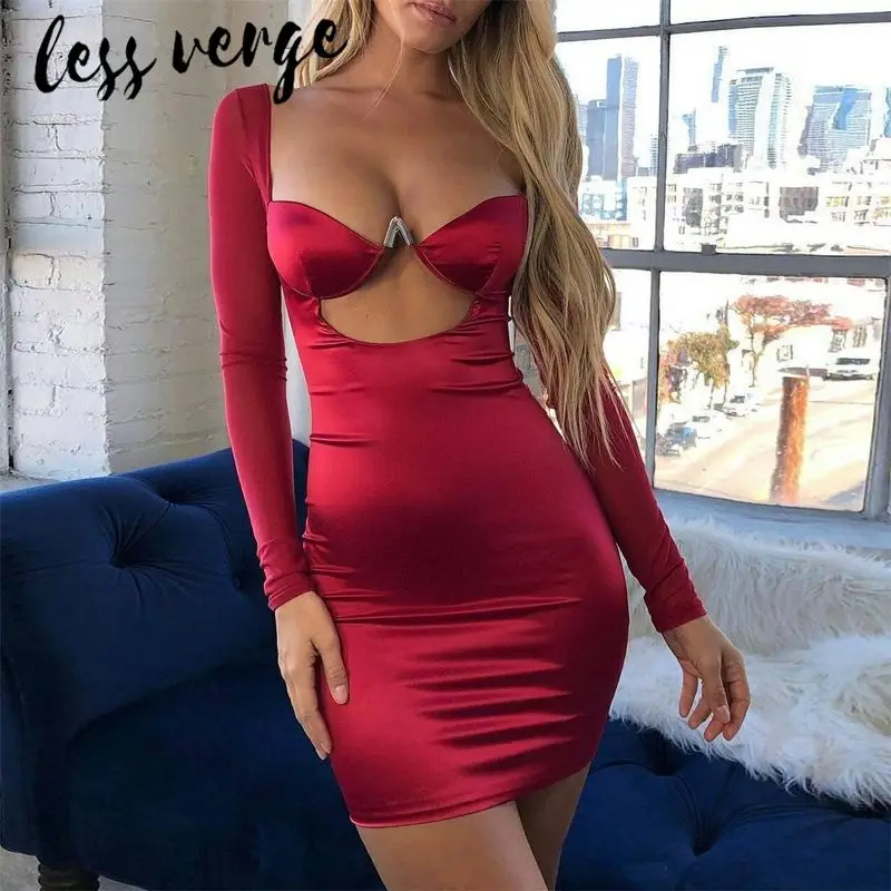 Lessverge элегантное красное Сетчатое Клубное облегающее сексуальное платье женское