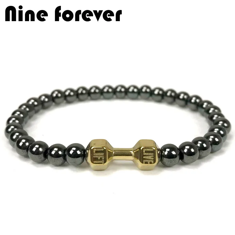 Мужской браслет-гантели Nine forever Ювелирные Изделия Из Натурального Гематита