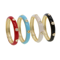 minimal hotting sale jewelry ring elegant gold color delicate cz crystal black red white enamel band wedding rings for women