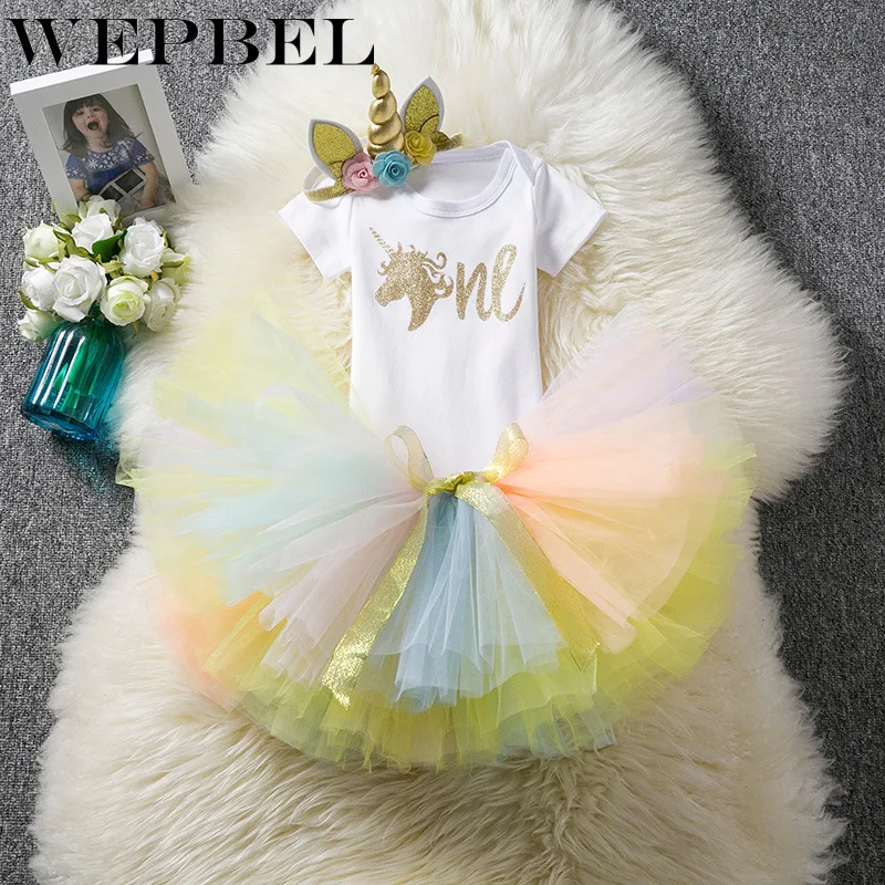 WEPBEL/лето 2019 милая фиолетовая одежда с изображением единорога для маленьких