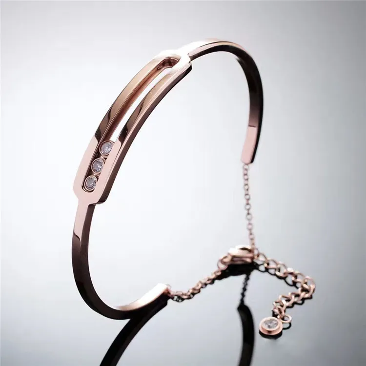 Rose Gold Известный роскошный бренд, браслет из нержавеющей стали, CZ, женский браслет, кубическое золото, розовое золото, серебро, Браслет-манжета, вечерние ювелирные изделия, подарок для женщин - Окраска металла: Rose Gold
